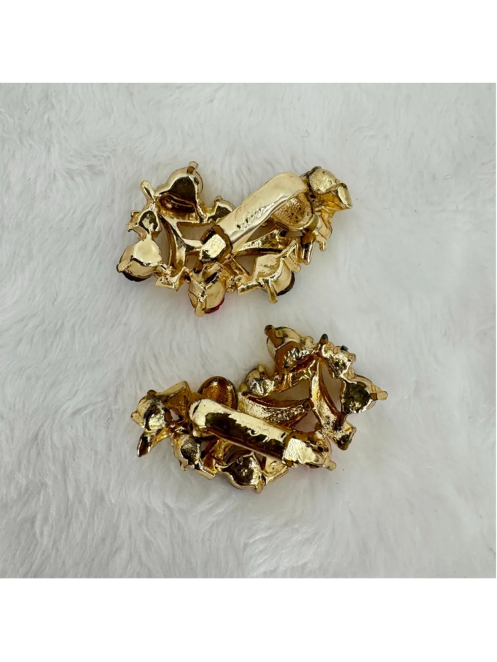 Vintage Clip On Earrings Multicolor Rhinestones Gold Tone